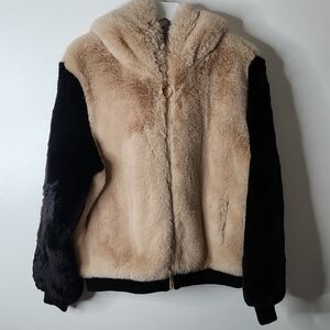 Shaci Faux Fur Jacket - Black and Tan Size X tag Measurements in photos